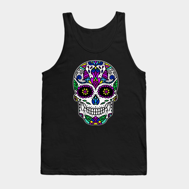 Retro Dia De Los Muertos Shirt. Vintage Sugar Skull with Flowers Cool Dia De Muertos Gift Tank Top by teemaniac